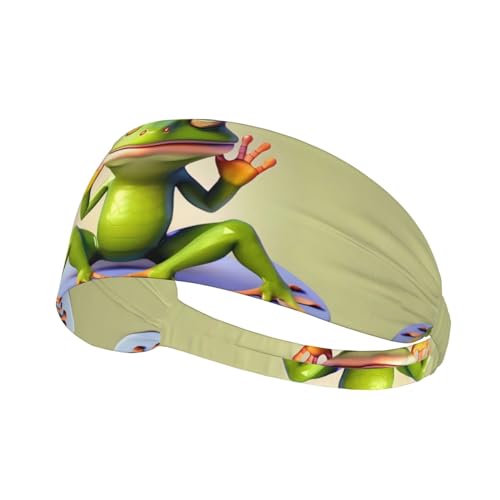 Elastisches Übungs-Stirnband für Damen und Herren, feuchtigkeitsableitend, athletisch zum Laufen, Fitnessstudio, Trainieren des lustigen Frosch-Yoga-Musters von YYHHAOFA