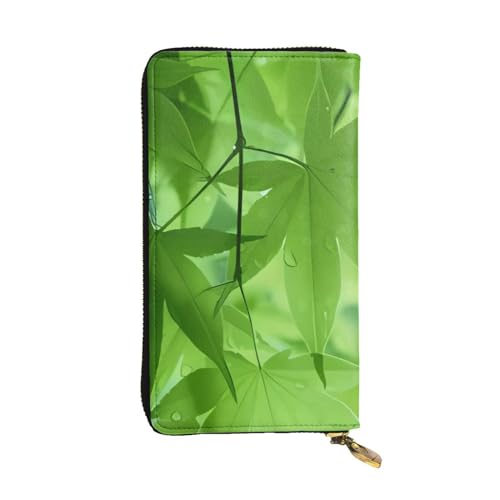 YYHHAOFA Green Leaf Nature Picture Leather Long Clutch Wallet : Comfortable, lightweight, waterproof, durable 19.0 cm x 10.5 cm, Black, One Size, Schwarz , Einheitsgröße von YYHHAOFA