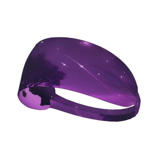 Elastisches Damen-Stirnband, feuchtigkeitsableitend, athletisch, für Laufen, Training, Outdoor-Sport, violette Nachtdrucke von YYHWHJDE