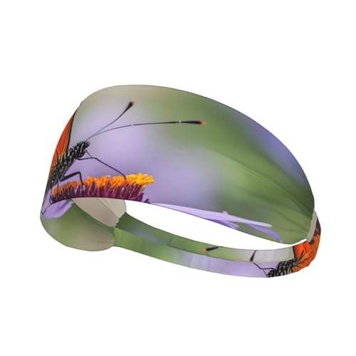 Elastisches Unisex-Sport-Stirnband, feuchtigkeitsableitend, athletisch, für Laufen, Training, Outdoor-Sport, orangefarbenes Schmetterlingsbild von YYHWHJDE