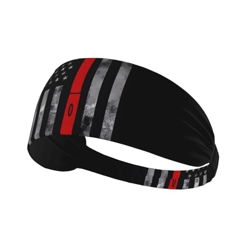 Elastisches Unisex-Sport-Stirnband, feuchtigkeitsableitend, athletisch für Laufen, Training, Outdoor-Sport, Feuerwehrmann, Axt, rote Linienflagge von YYHWHJDE