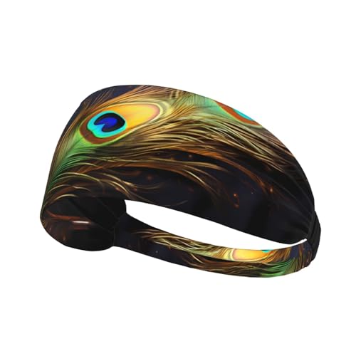 Elastisches Unisex-Sport-Stirnband, feuchtigkeitsableitend, athletisch für Laufen, Training, Outdoor-Sport, Pfauenfeder-Bild von YYHWHJDE
