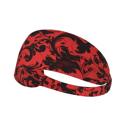 Elastisches Unisex-Sport-Stirnband, feuchtigkeitsableitend, athletisch für Laufen, Training, Outdoor-Sport, modischer roter und schwarzer Druck von YYHWHJDE