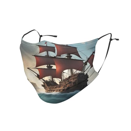 YYHWHJDE Erwachsenenmasken, waschbar, weich, atmungsaktiv, geeignet für Camping, Laufen, Reisen, den täglichen Gebrauch, Fantasie-Piratenschiff, Bild, 5 Stück von YYHWHJDE