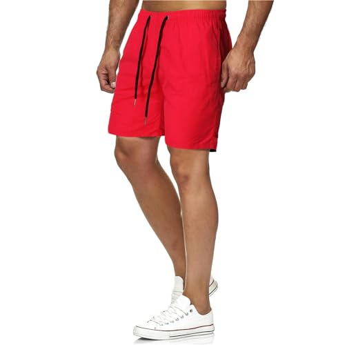 YYNLIN Shorts Herren Herren Schnell Trocknende Solid Color Beach Hosen Herren Sportfitnessshorts Für Männer-rot-XL von YYNLIN
