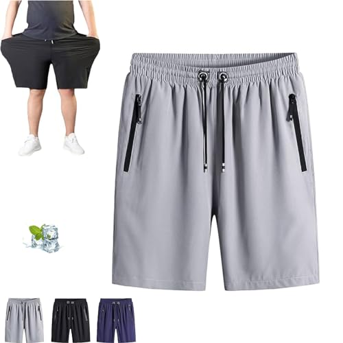 Yacriso Puliam-Shorts, schnell trocknende Herren-Shorts aus Eisseiden-Stretch, sportliche Herren-Shorts in Übergröße, mit Reißverschlusstaschen (2XL,Grey) von Yacriso