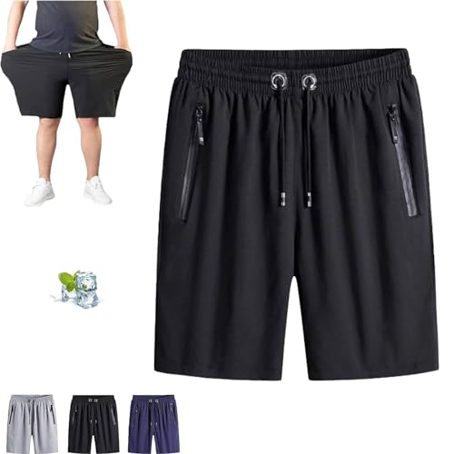 Yacriso Puliam-Shorts, schnell trocknende Herren-Shorts aus Eisseiden-Stretch, sportliche Herren-Shorts in Übergröße, mit Reißverschlusstaschen (3XL,Black) von Yacriso