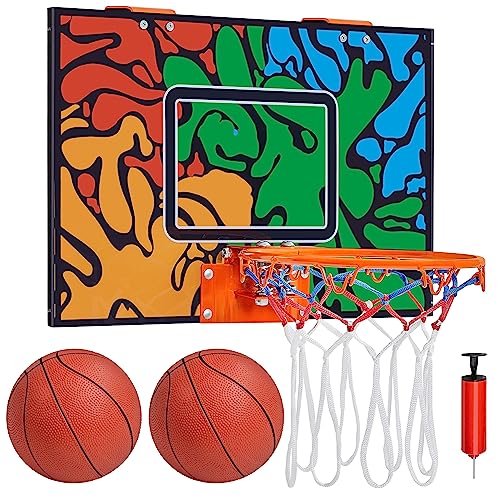 Yaheetech Mini Basketballkorb Mobile Basketballanlage für Tür Basketballkorb-Set mit 1 Handpumpe & 2 Basketbälle Basketballring Backboard von Yaheetech