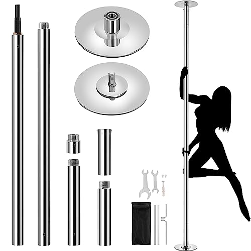 Yaheetech Tanzstange 45 mm, Pole Dance Stange 225 cm bis 274,5 cm Höhenverstellbar, Strip Stange Statisch oder Spinning Silbern von Yaheetech