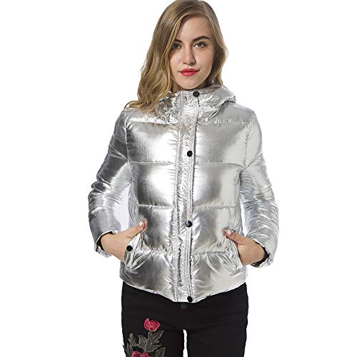 Frauen Warm Daunen Mantel Weibliche Silber Farbe Winter Mode Dicker Daunenjacke Kapuze Outdoor Winddichter Down Coat,L von Yajun