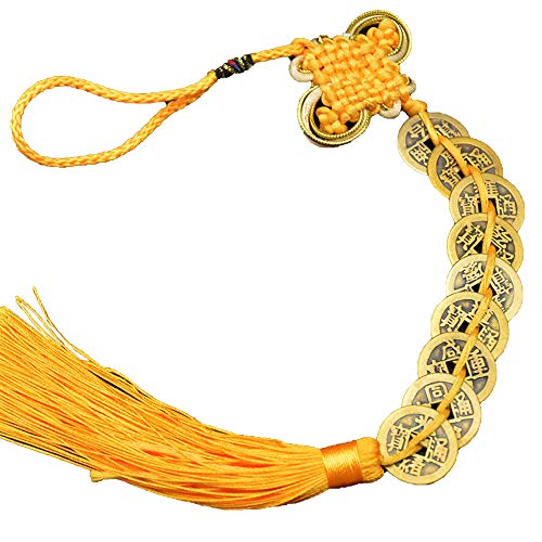Yajun Chinesischer Knoten Glücksmünzen Traditioneller Glücksbringer für Reichtum und Erfolg Hängende Ornamente Dekoration 2St,Yellow,9-Coins von Yajun