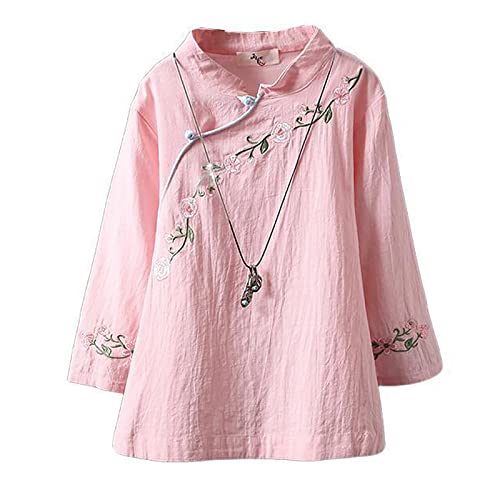 Yajun Frauen Cheongsam Bluse Chinesischen Stil Qipao Top Retro Stickerei Oberhemd Elegante Hanfu Lose Tang Anzug Outfits,Pink,2XL(73KG) von Yajun