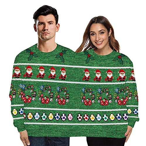 Yajun Winter Paare Weihnachten Sweatshirts 3D Print Doppel Christmas Pullover Zwei Personen Neuheit Party Herren Damen Leichte Oberseiten,Green von Yajun