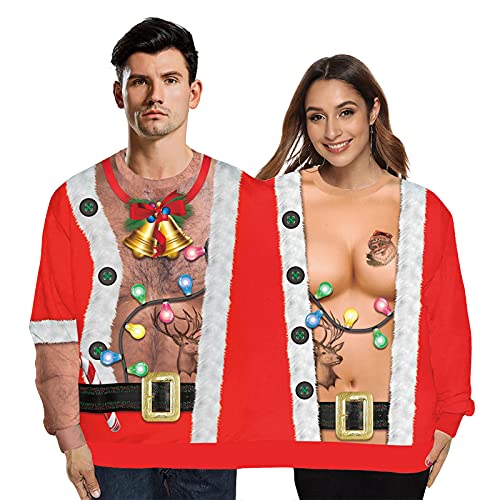 Yajun Winter Paare Weihnachten Sweatshirts 3D Print Doppel Christmas Pullover Zwei Personen Neuheit Party Herren Damen Leichte Oberseiten,Red von Yajun