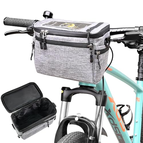 Lenkertasche Fahrrad Fahrradkorb Vorne 5L, Multifunktionaler Fahrradtasche Lenker mit Lenkeradapter für Fahrrad & Elektrofahrräder, Wasserdicht mit durchsichtigem PVC Fenster für Tablet oder Handy von YancLife