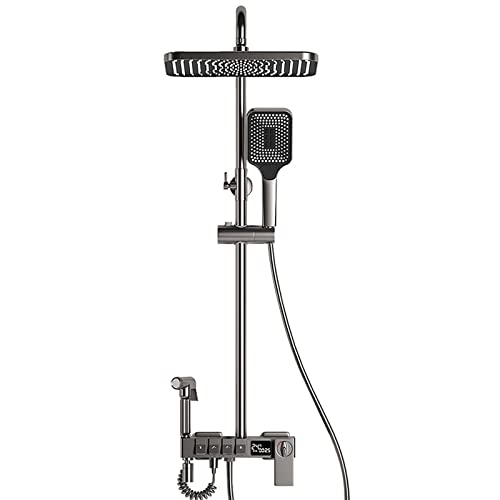 YangMY Thermostatisches Duschsystem, graue Duscharmaturen, 32 x 20 cm, Regenduschkopf, Wandmontage-Duscharmaturen-Sets mit 3-Funktions-Handbrause, Spritzpistole von YangMY