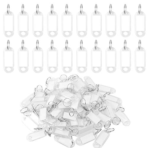 Yangfei 100 Stück Schlüsselanhänger beschriftbar Schlüsselschilder zum Beschriften mit Etiketten Kunststoff Klare Kofferanhänger Schlüsselmarkierung für Zuhause Büros Pet ID Gepäckanhänger von Yangfei