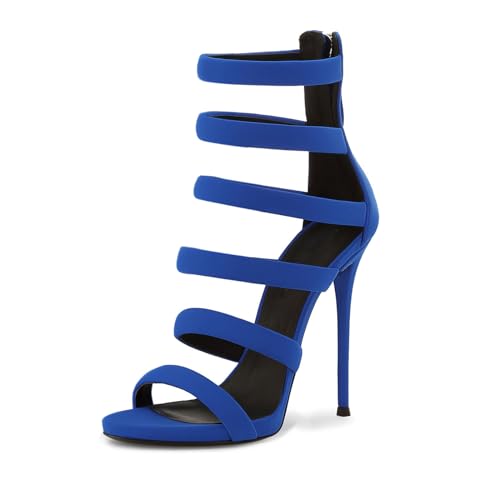 YaoFafa2178 Sommer Einfache Riemchen-Stiletto-High-Heel-Sandalen für Damen, Große Taschenabsätze, 12 cm, Kurze Sandalen,Blue,US5 EU35 von YaoFafa2178