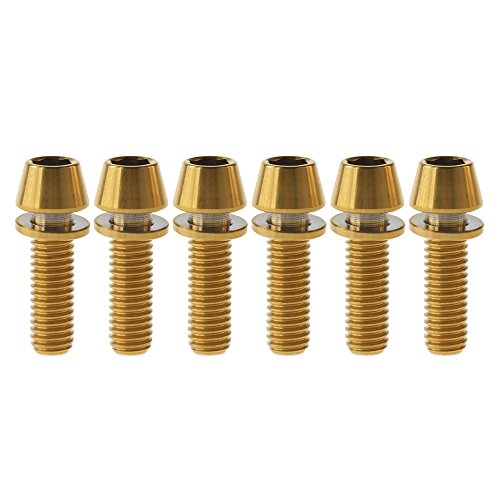 Yaruijia Titanschraube M5 x 16 mm M5 x 18 mm M5 x 20 mm Kegelkopf Inbusschrauben mit Ti-Unterlegscheibe für Fahrradvorbau, 6 Stück (Gold, M5 x 16 mm) von Yaruijia