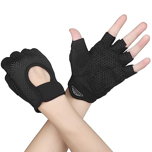 Fitness Handschuhe Damen Herren Trainingshandschuhe 2 Stück Anti Rutsch Silikon Atmungsaktive Sporthandschuhe für Gewichtheben Krafttraining, Handflächenschutz, Radfahren, Bewegung (Schwarz, M) von Yasdyri