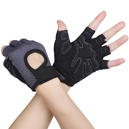 Yasdyri Fitness Handschuhe Damen Herren Trainingshandschuhe 2 Stück Anti Rutsch Silikon Atmungsaktive Sporthandschuhe für Gewichtheben Krafttraining, Handflächenschutz, Radfahren, Bewegung (grau, M) von Yasdyri