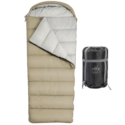 Schlafsäcke für Erwachsene, waschbares kaltes Wetter Schlafsack groß ＆ breite 4 Jahreszeiten Campingschlafsack für warme Wanderfahrten Khaki Schlafsäcke von Yeory