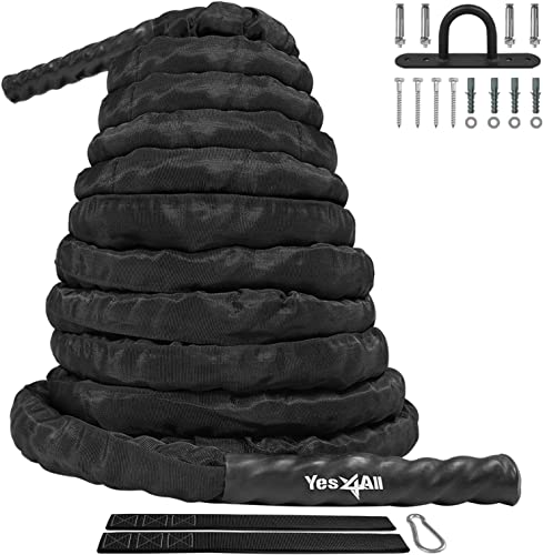 Yes4All Battle Exercise Training Rope with Protective Cover – Steel Anchor & Strap Included - 38/50 mm Diameter Poly Dacron 9, 12, 15 m Length (50 mm - 12 m) S1GA von Yes4All