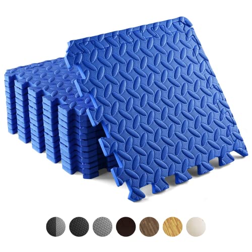 Yes4All EZR0 Schaumstoffmatten mit Bordüre – ineinandergreifende Bodenmatten für Fitnessgeräte – Eva-Bodenfliesen, C. 12 Square Feet (12 Fliesen) - Blau von Yes4All