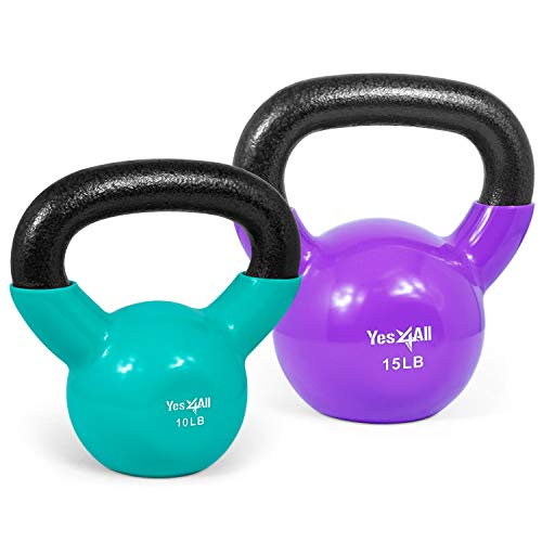 Yes4All XVWR Kettlebell aus Gusseisen mit Vinylbeschichtung, Mehrfarbig Combo: 4.5 + 6.8 kg von Yes4All