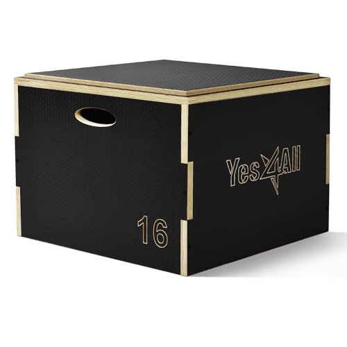 Yes4All E0QT 3 in 1 Plyo Box aus Holz mit rutschfester Oberfläche, 40,6 cm H, Plyometric Box Plattform für Sprungtraining, Jump Boxes für Home Gym Übung und Outdoor Workout, Schwarz von Yes4All