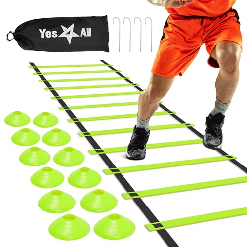 Yes4All HBNV Koordinationsleiter, K. 12 Sprossen + 12 Kegel + 4 stahlpfähle-5.1 M-Lime, 5.1M von Yes4All