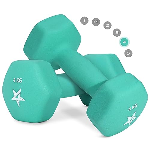 Yes4All WCZV Hex Neopren Hanteln Set Gewichte für Krafttraining Yoga Pilate - Kurzhanteln 2er set, Dumbbells Set für Frauen Männer, 4 kg hanteln 2 er set türkisblau von Yes4All