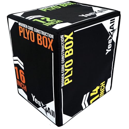 Yes4All Soft Wooden Core Plyo-Box aus weichem Schaumstoff, Crossfit, MMA, plyometrisches Training – 3-in-1 Sprungbox mit Holzkern (16/14/12), (NLHH), A. Version Sport Schwarz, 40.6 x 35.5 x 30.4cm von Yes4All