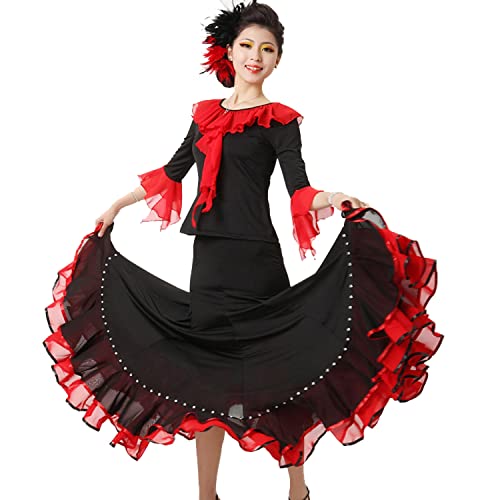 Yhsgscr Trainingskleidung Für Damen Im Standardtanz Tango Tanzrock Walzer Set Einfache Freizeit- Und Trainingskleidung Glatt Weich Nationales Flamenco Standard Outfit,B,S von Yhsgscr