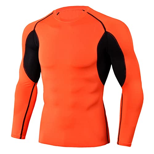 YiLianDa Herren Kompressionsshirt Fitness Sport Bekleidung Funktionswäsche Kompression Thermounterwäsche Atmungsaktiv Laufshirt Langarm Orange XL von YiLianDa
