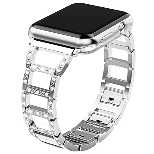 Kompatibel mit Apple Watch 41mm Serie 7 Metall Armband, Verstellbares Replacement Armbänder Damen Kristall Strass Diamant Strap Ersatz Sport Loop Kompatibel mit iWatch Serie 6 SE 5 4 3 2 1 38mm 40mm von Yicheng Technology Ltd.