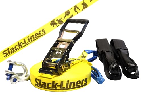 Slack-Liners 6 Teiliges Slackline-Set GELB - 50mm breit, 15m lang - mit Langhebelratsche Made in Germany von Yifantacy