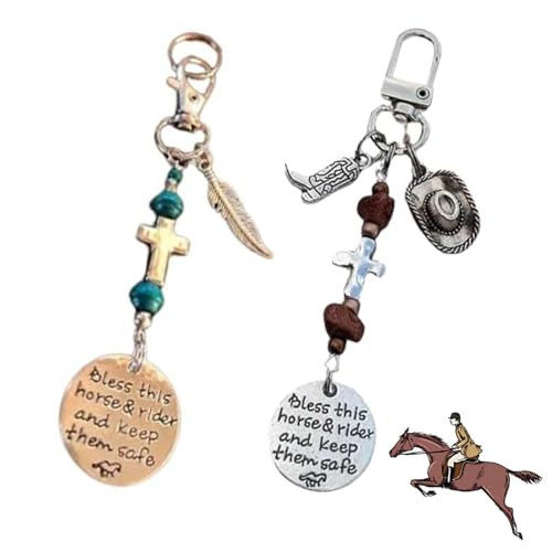 Saddle and Bridle Charm with Clip, Saddle Strings Keychain, Riding Hanging Ornament, Bless This Horse and Rider Keep Safe von YingGouing