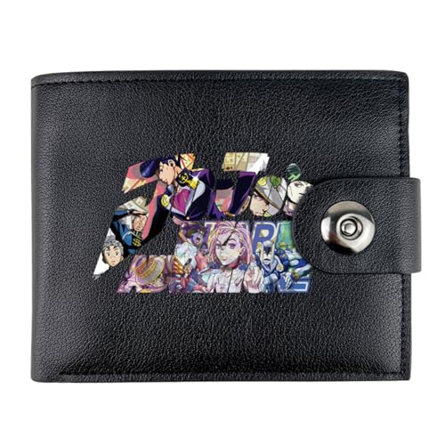 Jo-Jo's Bizar-re Adventu-re Anime Wallet, Bifold Kleiner Geldbeutel, PU Leder Geldbörse Brieftasche Wallet, für Männer Geschenke(Color:Black) von Yinova