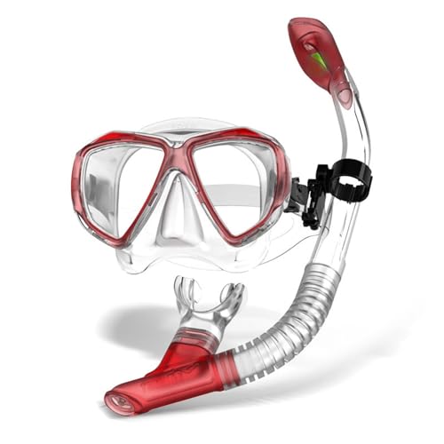 Schwimmbrille Erwachsene, Schnorchel und Anti-Fog Taucherbrille, Professionelle Schnorchelausrüstung für Erwachsene Kinder -Red||1 Size von Yinova