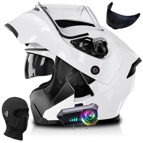 Klapphelm mit Bluetooth, Helm für Motorräder Integralhelme Flip-up Motorradhelm ECE-Zertifizierung Anti-Fog-Doppelspiegel Die Windgeräusche Leicht für Frauen Männer von Yirunfa
