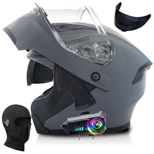 Klapphelm mit Bluetooth, Helm für Motorräder Integralhelme Flip-up Motorradhelm ECE-Zertifizierung Anti-Fog-Doppelspiegel Die Windgeräusche Leicht für Frauen Männer von Yirunfa
