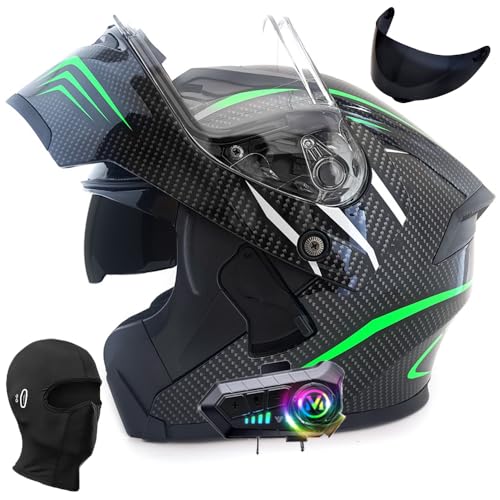 Klapphelm mit Bluetooth, Helm für Motorräder Integralhelme Flip-up Motorradhelm ECE-Zertifizierung Anti-Fog-Doppelspiegel Die Windgeräusche Leicht für Frauen Männer von Yirunfa