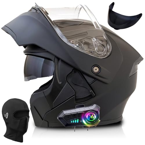 Klapphelm mit Bluetooth, Helm für Motorräder Integralhelme Flip-up Motorradhelm ECE-Zertifizierung Anti-Fog-Doppelspiegel Die Windgeräusche Leicht für Frauen Männer von Yirunfa