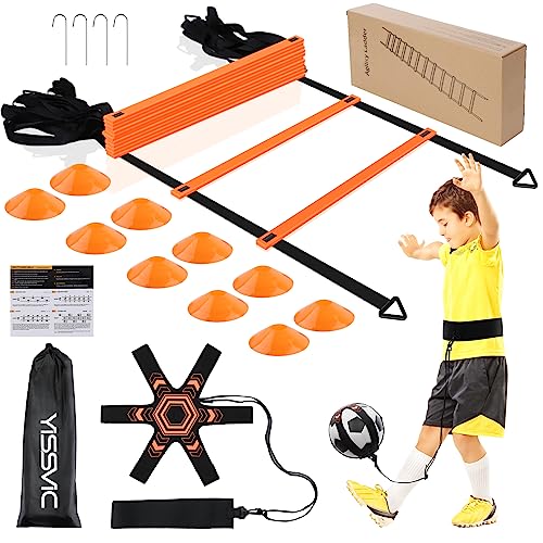 Yissvic Fussball Trainingszubehör Koordinationsleiter Fussball Geschenke Jungen Trainingsset 6m mit Kick Trainer 10 Hütchen 4 Erdnägel von Yissvic