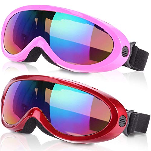 Noorlee Skibrille 2 Stück Snowboardbrille für Kinder, Jungen & Mädchen, Jugend, Männer & Frauen, mit UV 400 Schutz, Windfestigkeit, Blendschutz, New Edition, Pink Multicolor/Red Multicolor von Yizerel