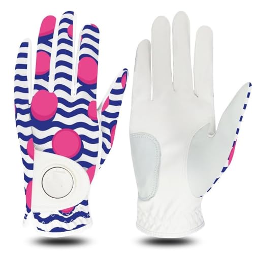 YoGaes Golfhandschuhe Design Prindierte Premium-Frauen Golfhandschuhe Linke Hand rechts mit Ballmarker Leder Damen S m l XL Golfhandschuhe Damen (Color : 4, Größe : X-Large-Worn on RightHand) von YoGaes