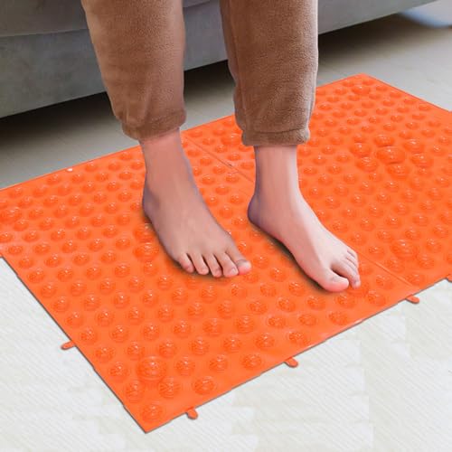 yobeyi Akupressur Fußmatte Spiel Fußreflexzonen Walking Fuß Teller Massage Pad Schmerzlinderung simulieren Durchblutung 2 Pcs, Orange/Rot von Yobeyi