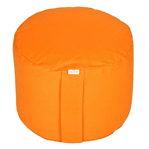 Yogabox Hochwertiges Meditationskissen Rondo Big - Yogakissen extra hoch Bezug und Innenkissen 100% Baumwolle Ø ca. 34 cm, orange von Yogabox