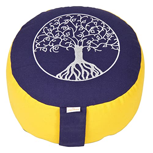 Yogabox Meditationskissen Glückssitz® Lebensbaum, dunkelblau/dotter von Yogabox